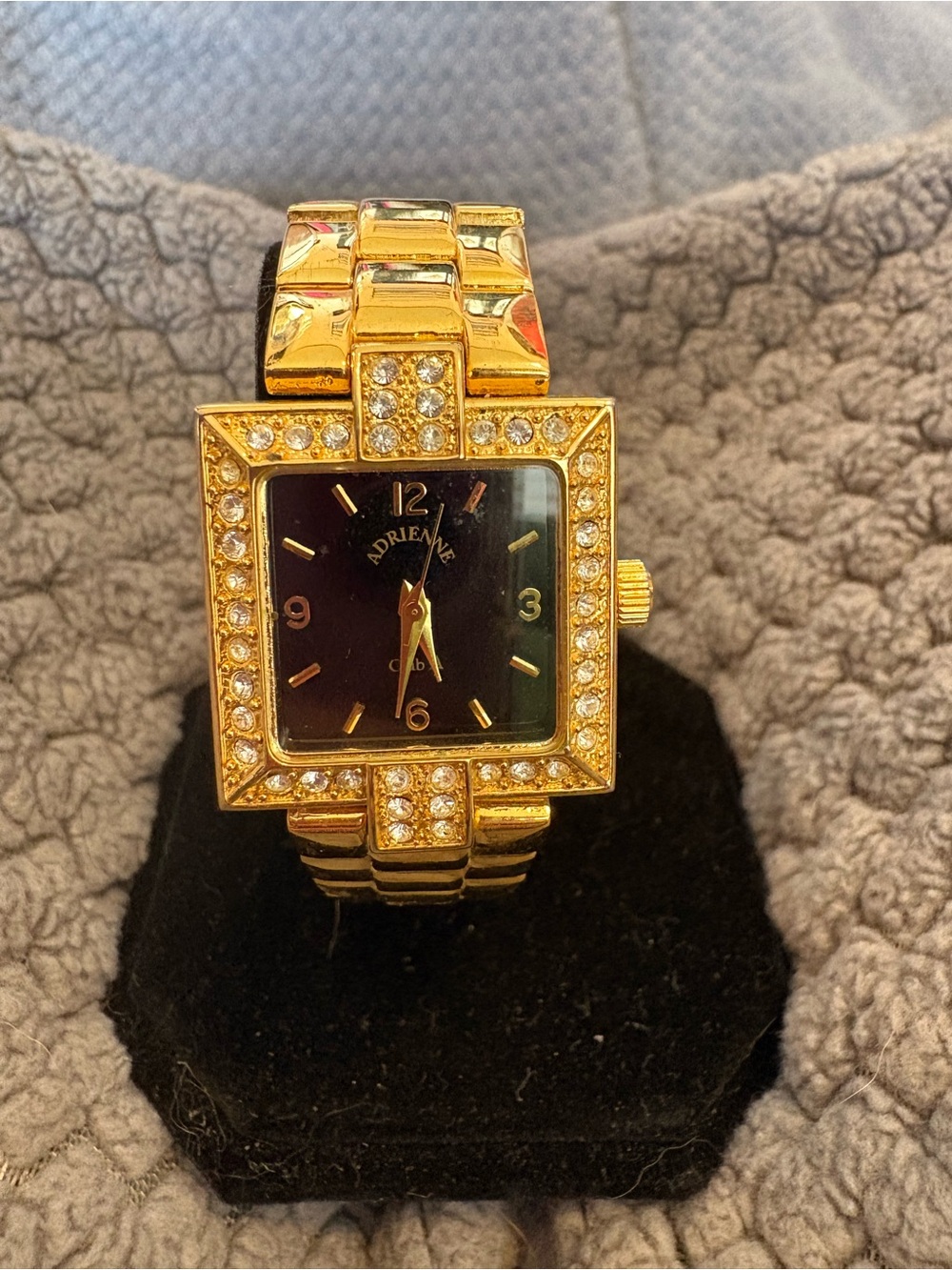 Adrienne Club A Gold-Tone Square Watch | Black Dial Rhinestone Bezel